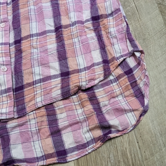 Cloth and Stone Plaid Short Sleeve Button Down Shirt hi lo hem - Picture 12 of 14